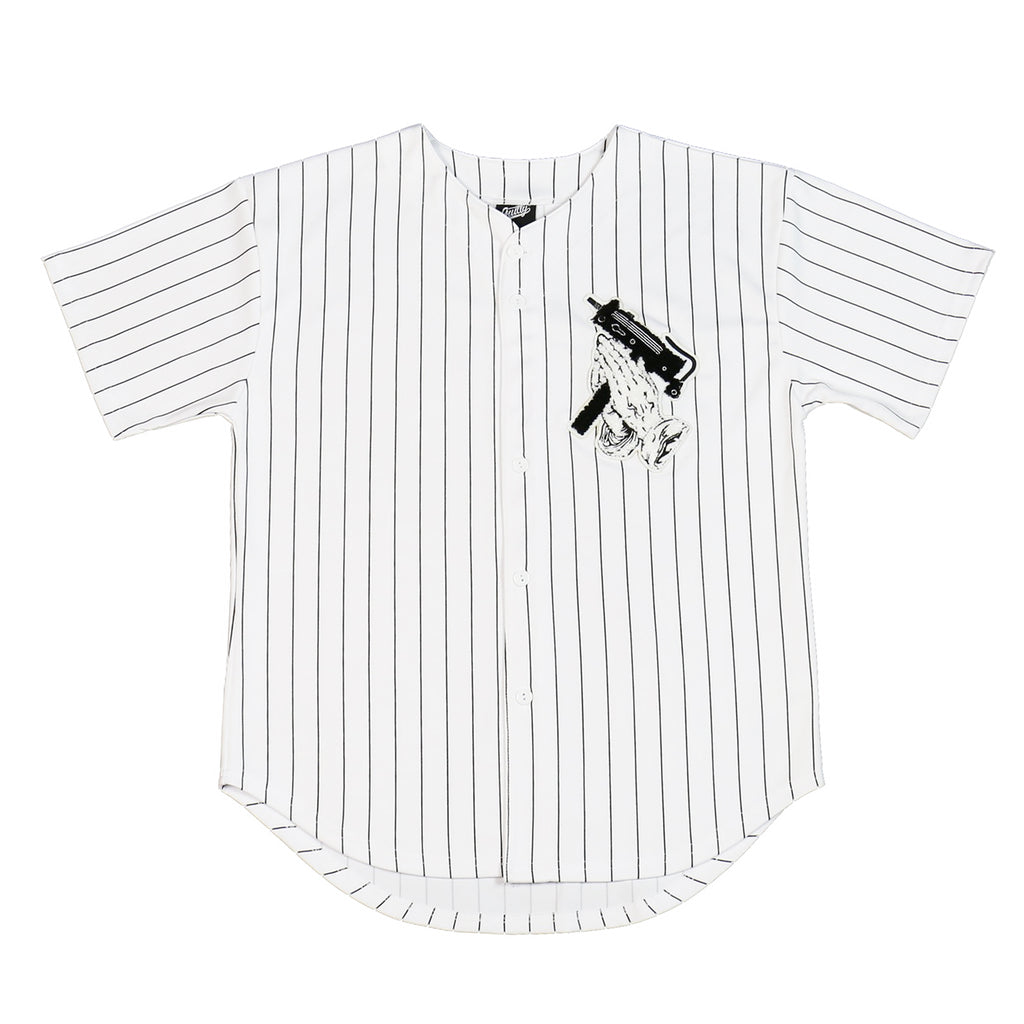 Pray Baseball Jersey [White Pinstripes] – Guilty Conscience Clothing Company
